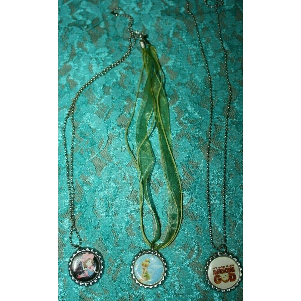 SET OF THREE BOTTLE CAP NECKLACES GIRL'S TEENS NEW HANDMADE